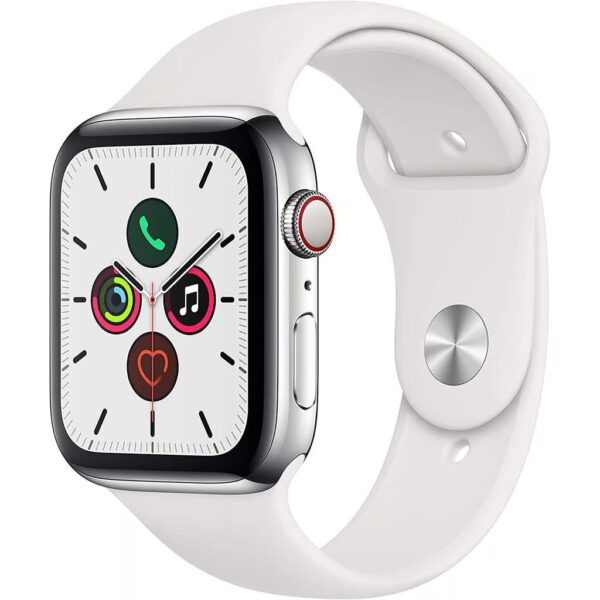 Apple Watch Series 5 Edelstahl Silber Sportarmband Weiss